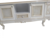 Tv Sehpa ST 17346 Klasik Hasır Model Kayın Aslan Ayak Oyma Nakış Beyaz El yapım thumbnail 2