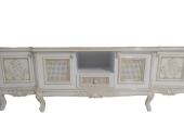 Tv Sehpa ST 17346 Klasik Hasır Model Kayın Aslan Ayak Oyma Nakış Beyaz El yapım thumbnail 6