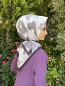 Eflatun Scarf Pamuklu (Cotton) Çiçek Desenli Eşarp 00588  SİYAH GRİ thumbnail 1