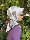 Eflatun Scarf Pamuklu (Cotton) Çiçek Desenli Eşarp 00588  SİYAH GRİ thumbnail 2