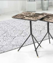 Zigon OSM 11793 Kare sehpa Metal V Ayak Kahverengi Mermer Renk Tabla El Yapım - 3