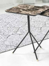 Zigon OSM 11793 Kare sehpa Metal V Ayak Kahverengi Mermer Renk Tabla El Yapım - 6