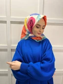 Eflatun Scarf Pamuklu (Cotton) Minimal Çiçek Desenli Eşarp 00747  SU YEŞİLİ thumbnail 1