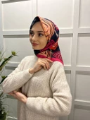 Eflatun Scarf Pamuklu (Cotton) Minimal Çiçek Desenli Eşarp 00747  LACİVERT FUŞYA thumbnail 2