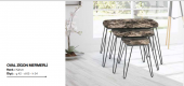 Zigon OSM 11775 Oval sehpa Parlak Ahşap Mermer Desen Kahve Mdf tabla Metal V ayak - 1