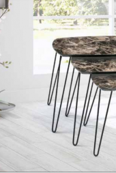 Zigon OSM 11775 Oval sehpa Parlak Ahşap Mermer Desen Kahve Mdf tabla Metal V ayak - 3