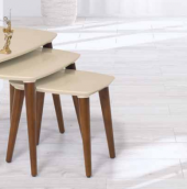 Zigon 11776 OSM Oval Model Sehpa Parlak Ceviz Krem renk Kayın Retro ayak El Ya thumbnail 5