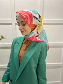 Eflatun Scarf Pamuklu (Cotton) Minimal Çiçek Desenli Eşarp 00747  PEMBE thumbnail 1