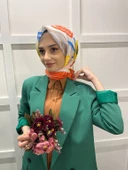 Eflatun Scarf Pamuklu (Cotton) Minimal Çiçek Desenli Eşarp 00747  TURUNCU thumbnail 1