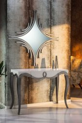 Dresuar 17138 CNC KABARTMA Model Kayın Aslan Ayak 90 cm Parlak Beyaz Boya El Yapı thumbnail 2