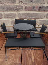 Sandalye 14575 PENYEZ Klasik Takım Model Metal Siyah fırın Suni Deri Balkon-Bahçe thumbnail 1