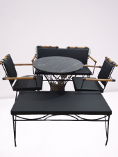 Sandalye 14575 PENYEZ Klasik Takım Model Metal Siyah fırın Suni Deri Balkon-Bahçe thumbnail 2