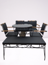 Sandalye 14575 PENYEZ Klasik Takım Model Metal Siyah fırın Suni Deri Balkon-Bahçe thumbnail 4