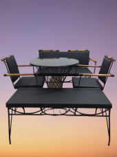 Sandalye 14575 PENYEZ Klasik Takım Model Metal Siyah fırın Suni Deri Balkon-Bahçe thumbnail 5