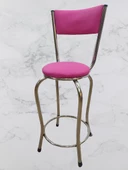 Sandalye 14572 BAR Yüksek Model Pembe FUŞYA 4 ad Metal nikelaj Suni deri döşeme thumbnail 5