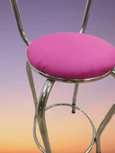 Sandalye 14571 BAR Yüksek Model Pembe FUŞYA Metal nikelaj Suni deri döşem El Yapı - 1