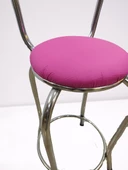 Sandalye 14571 BAR Yüksek Model Pembe FUŞYA Metal nikelaj Suni deri döşem El Yapı - 4