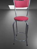 Sandalye ST 4565 BAR Yüksek Pembe FUŞYA 1ad Metal Çelik nikelaj Suni deri döşeme - 2