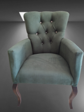 Berjer 14241 ASLAN Ayak Parlak beyaz babyfac Yeşil Kumaş Kapiton Ort otrm El yapı - 5