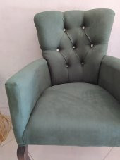 Berjer 14241 ASLAN Ayak Parlak beyaz babyfac Yeşil Kumaş Kapiton Ort otrm El yapı - 6
