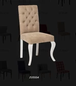 Sandalye 14208 ST Zus074 Kapiton Kayın ASLAN Ayak Tarçın Kumaş Beyaz El Yapım thumbnail 2
