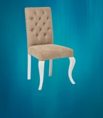 Sandalye 14208 ST Zus074 Kapiton Kayın ASLAN Ayak Tarçın Kumaş Beyaz El Yapım thumbnail 6