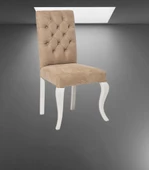 Sandalye 14208 ST Zus074 Kapiton Kayın ASLAN Ayak Tarçın Kumaş Beyaz El Yapım thumbnail 3