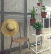 Çiçeklik Zlf 14194 Dekoratif Kule Model Metal Çelik Beyaz Statik Boya El Yapım - 2