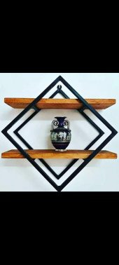 Kitaplık 14121 Monte ZLF İkili Ahşap Raf Metal Transmisyon Siyah Ayak El Yapım - 5