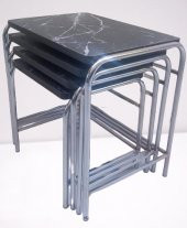 Zigon Sehpa 14006 Demet Model Metal Nikelaj Ayak Siyah Mermer Desen Tabla El Yapı - 7