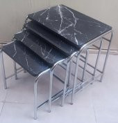 Zigon Sehpa 14006 Demet Model Metal Nikelaj Ayak Siyah Mermer Desen Tabla El Yapı - 10