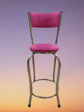 Sandalye 13994 BAR Yüksek PEMBE FUŞYA 1ad Metal nikelaj Suni deri döşem El Yapı - 2