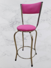 Sandalye 13994 BAR Yüksek PEMBE FUŞYA 1ad Metal nikelaj Suni deri döşem El Yapı - 3