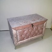 Çeyiz 13941 SANDIK Kapitone Model 3lü Set PEMBE Kadife Kumaş İçi Tela El Yapım - 1