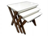 Zigon 13916 ÇAPRAZ AYAK Model Sehpa Kayın ayak Parlak Beyaz-CEVİZ Lake El Yapım thumbnail 3