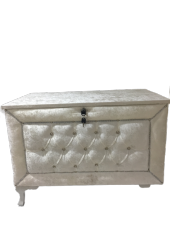 Çeyiz 13914SANDIK Kapitone Büyük Model KREM Kadifemsi Kumaş İçi Tela El Yapım - 1