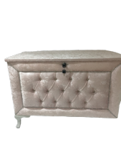 Çeyiz sandık 13913 Kapitone Büyük Model KREM Kadifemsi Kumaş İçi Tela El Yapım - 1