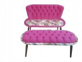 Berjer 13866 ÇAY SET Kayın ASLAN Parlak Beyaz Kapitone Babayface Kumaş El Yapım - 3