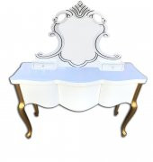 Dresuar 13861 ASLANBAŞ Kayın Aslan ayak Bombe Beyaz-Gold Yuvarlak nakışl El Yapım - 1