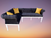 Köşe 13840 Tk Chester Model Ahşap Kayın Torna ASLAN Ayak Babyfac Lacivert kumaş - 1