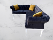 Köşe 13840 Tk Chester Model Ahşap Kayın Torna ASLAN Ayak Babyfac Lacivert kumaş - 7