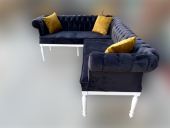 Köşe 13840 Tk Chester Model Ahşap Kayın Torna ASLAN Ayak Babyfac Lacivert kumaş - 8