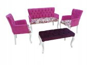 Berjer 13756 ÇAY SET Kayın lükens ASLAN Ayak Beyaz Kapiton Babayface Kumaş Döşem - 1