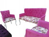 Berjer 13756 ÇAY SET Kayın lükens ASLAN Ayak Beyaz Kapiton Babayface Kumaş Döşem - 2