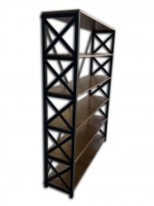 Kitaplık 13725 Metal ÇAPRAZ Yan Model MDF Torna Raf Parlak SİYAH Demonte El Yapım - 3