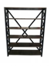 Kitaplık 13725 Metal ÇAPRAZ Yan Model MDF Torna Raf Parlak SİYAH Demonte El Yapım - 1