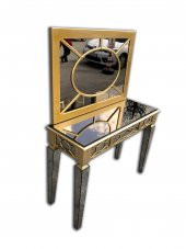 Dresuar 13718 MOTİFLİ Ayna Kaplama MODEL Parlak Gold Renk Kayın torna Çekm Elyapı - 1