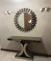 Dresuar 13685 GÜNEŞ SANEL Model Kayın Torna Cam Ayna Kaplam Yuvarlak ayna El yapı - 2