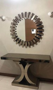 Dresuar 13685 GÜNEŞ SANEL Model Kayın Torna Cam Ayna Kaplam Yuvarlak ayna El yapı - 1