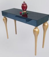 Dresuar 13672 TOMBUL Kayın ayak Model MDF tabla  gold Füme cam Kaplama El Yapım - 9